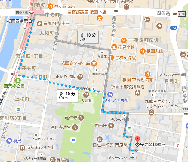 安井金比羅宮への地図