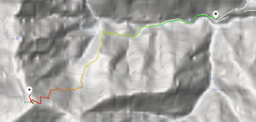 蝶ヶ岳から三股登山口のGPSマップ